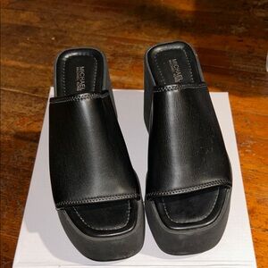 Michael Kors Black Leather Platform Mules